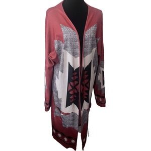 Boho Aztec Southwestern Long Duster Cardigan Women's One Size Open Front Western